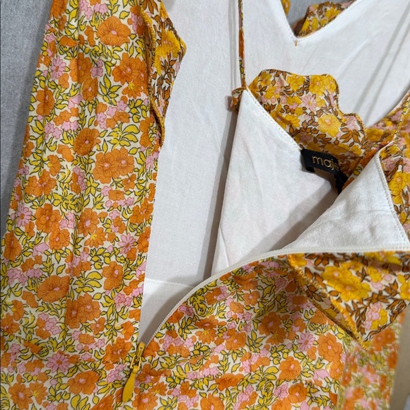 MAJE Rissol Floral Ruffle Sleeveless Cotton Dress US Size Small - Picture 10 of 16